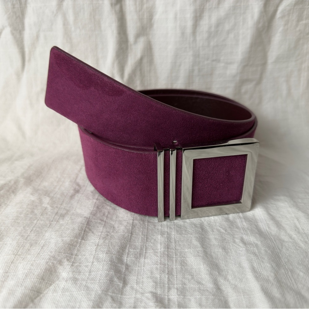 Jacob Suede Leather Belt | Plum Purple | Silver Buckle | Size L